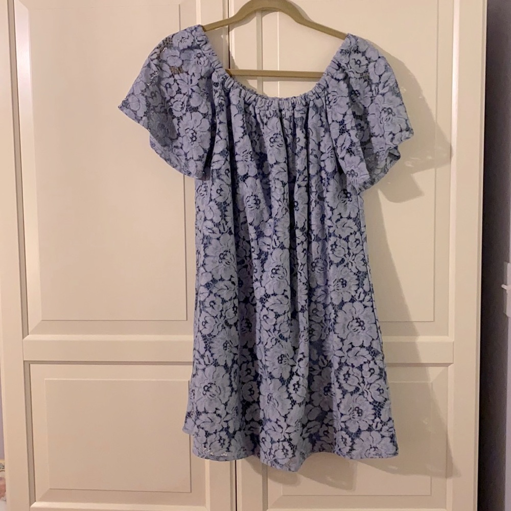 Baby blue off the shoulder lace dress